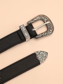 1入組兒童兒童花卉圖案紋理細節時尚皮帶 - 黑色 - 查看 3