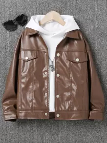 Niños Cazadora de hombros caídos con botón sin capucha - Café integral - Ver 1