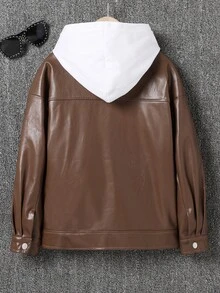 Niños Cazadora de hombros caídos con botón sin capucha - Café integral - Ver 2