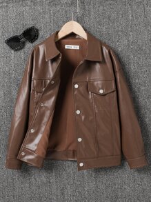 Niños Cazadora de hombros caídos con botón sin capucha - Café integral - Ver 6