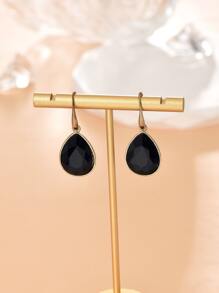 Minimalist Water-drop Earrings - Black - View 2