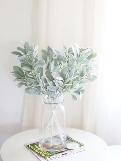 1支仿真羊耳草茎，植绒人造植物，仿真叶子，假兔耳叶，适用于家居婚礼DIY工艺花艺布置、仿真植物、秋季装饰、房间装饰、书桌装饰、花园装饰、房间装饰用品、情人节礼物、生日礼物、毕业礼物