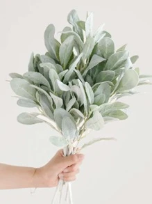 1支仿真羊耳草茎，植绒人造植物，仿真叶子，假兔耳叶，适用于家居婚礼DIY工艺花艺布置、仿真植物、秋季装饰、房间装饰、书桌装饰、花园装饰、房间装饰用品、情人节礼物、生日礼物、毕业礼物