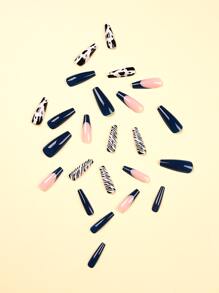 24入組長款棺材形假指甲和1入組指甲銼和1片果凍膠 - 彩色 - 查看 4