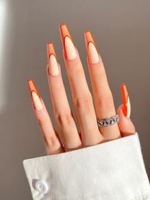 24pcs Long Coffin Fake Nail & 1pc Nail File & 1sheet Tape - Multicolor - View 1