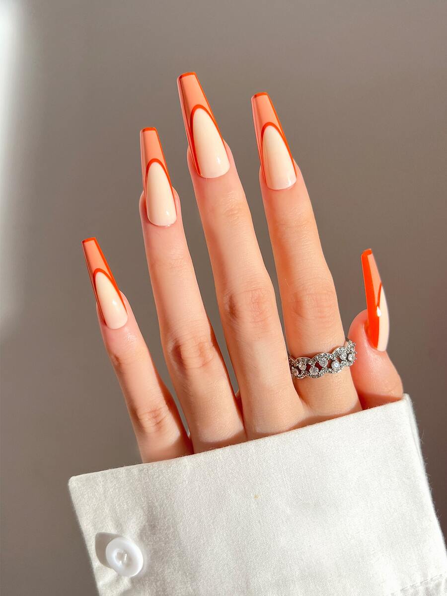 24pcs Long Coffin Fake Nail & 1pc Nail File & 1sheet Tape - Multicolor - View 1