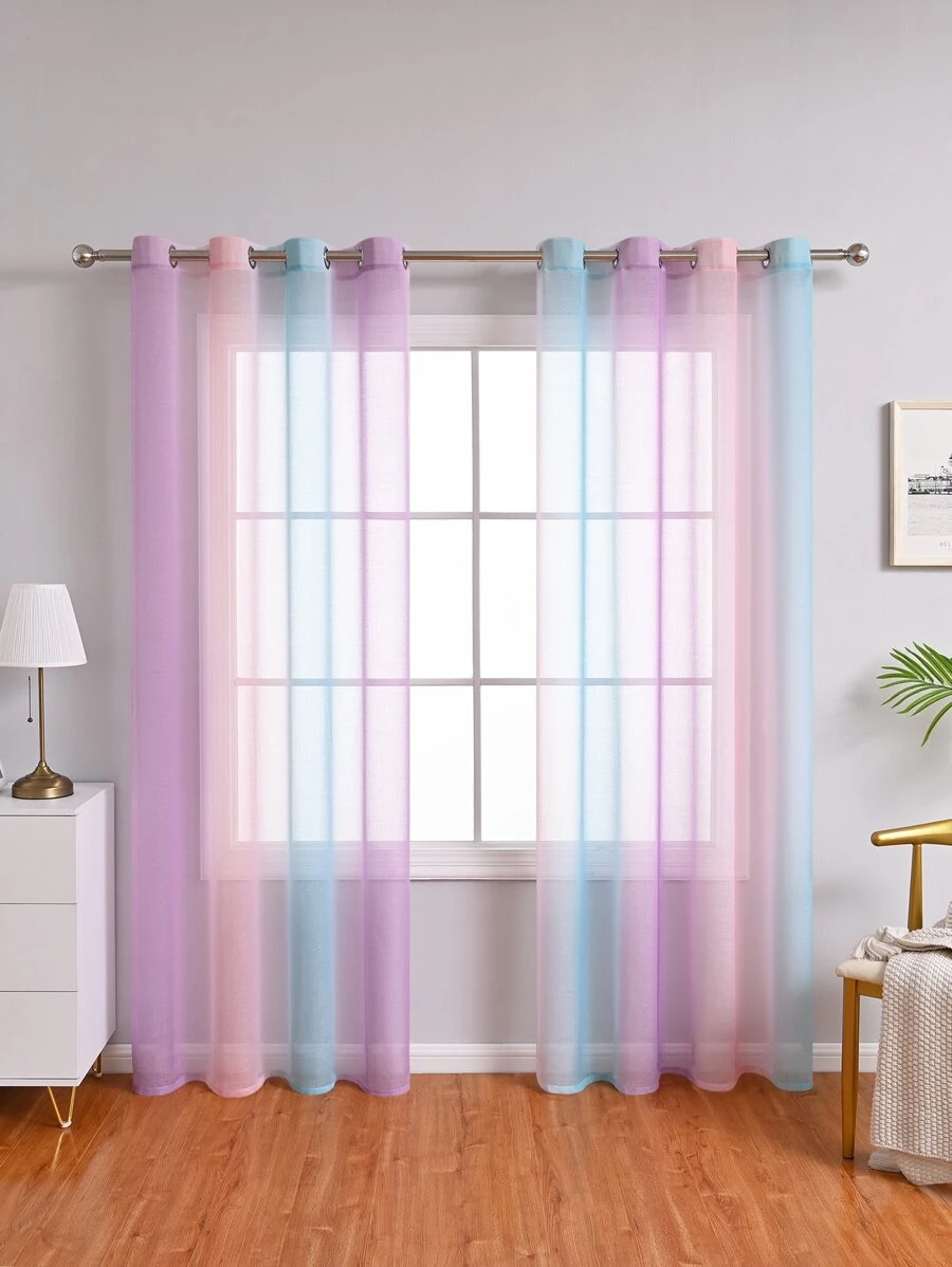 1pc Ombre Sheer Curtain - Semi-Transparent Lightweight Ombre Voile Curtain Panel With Tie Top Design, Filtering Sheer Fabric, Suitable For Bedroom, Living Room, Dining Room And Other Rooms Decor - Multicolor - View 1
