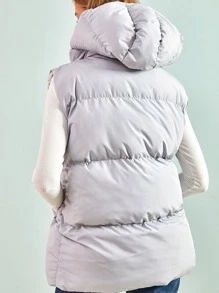 EURMUSE Slant Pocket Zip Up Hooded Puffer Vest Coat - Light Grey - View 2