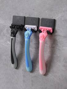 2pcs Bathroom Plastic Razor Holder, Storage Hook, Wall Men Shaving Shaver Shelf, Punch Free Razor Rack, Accessories Organization - Black - View 3