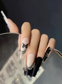 Get Glamorous With 24Pcs Long Coffin Fake Nail & 1Pc Nail File & 1Sheet Tape Press On Nails Nail Supplies Nails - Multicolor - View 1