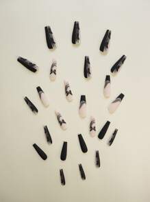 Get Glamorous With 24Pcs Long Coffin Fake Nail & 1Pc Nail File & 1Sheet Tape Press On Nails Nail Supplies Nails - Multicolor - View 4