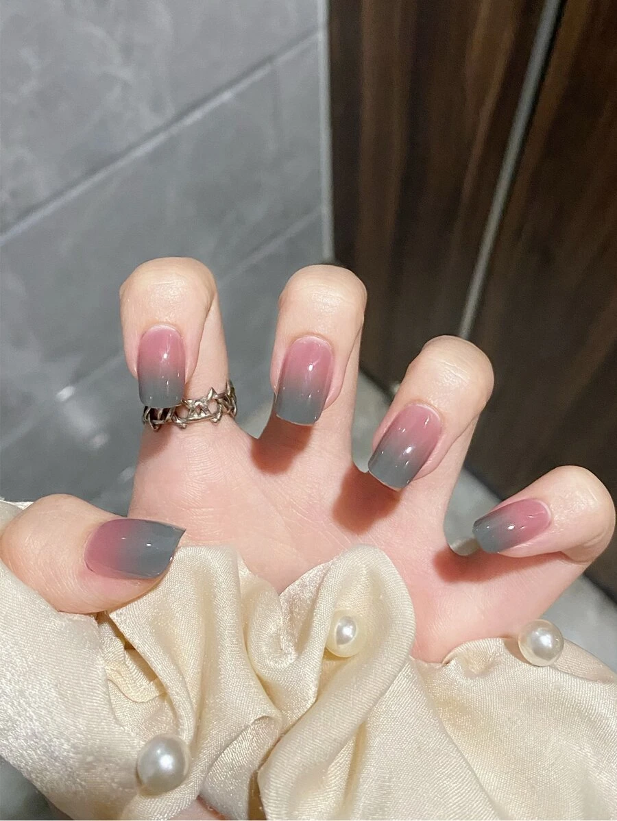 24pcs Short Square Fake Nail & 1pc Nail File & 1sheet Tape - Multicolor - View 1