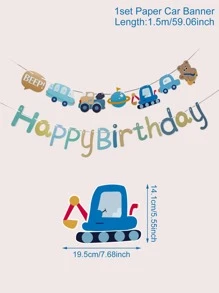 2pcs Birthday Party Car Pattern Pull Flag - Multicolor - View 3