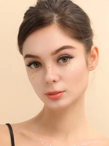 2sheets Heart Print Freckle Tattoo Sticker - Gold - View 1