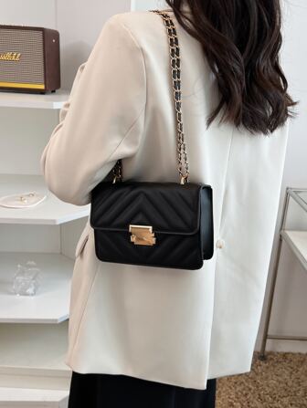 輕便商務休閒迷你 V 形細節翻蓋鏈條方形包適合青少年女孩女大學生、菜鳥和白領非常適合辦公室、大學、工作、商務、通勤、戶外、旅行、郊遊