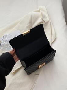 Bolso cuadrado ligero, informal de negocios, con detalle de chevrón y cadena con solapa para adolescentes, niñas, mujeres, estudiantes universitarias, novatos y trabajadores de cuello blanco, perfecto para la oficina, la universidad, el trabajo, los negocios, los desplazamientos, al aire libre, los viajes, las excursiones - Negro - Ver 5