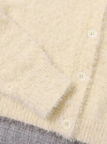 SHEIN Teen Girls Button Front Cardigan - Beige - View 3