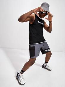 ROMWE MEN 男士字母撞色滾邊背心 - 黑色 - 查看 3