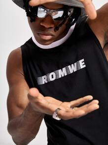 ROMWE MEN 男士字母撞色滾邊背心 - 黑色 - 查看 5