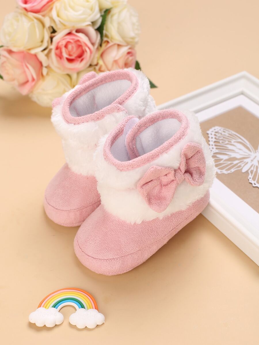 Baby Bow Decor Fuzzy Boots - Pink - View 1
