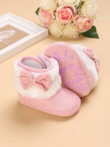 Baby Bow Decor Fuzzy Boots - Pink - View 2