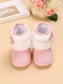 Baby Bow Decor Fuzzy Boots - Pink - View 6