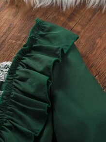 SHEIN Niñas Vestido ribete con fruncido de manga con volante - Verde Oscuro - Ver 5