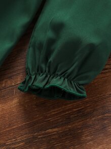 SHEIN Niñas Vestido ribete con fruncido de manga con volante - Verde Oscuro - Ver 6