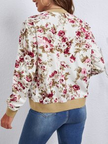 SHEIN LUNE Floral Print Zip Up Bomber Jacket - Multicolor - View 2
