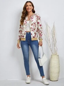 SHEIN LUNE Floral Print Zip Up Bomber Jacket - Multicolor - View 4