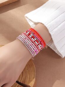 12 Chiếc Vòng Tay Đính Hạt & Đàn Hồi Phong Cách Bohemian Dành Cho Nữ, Kết Hợp Vòng Tay Tự Làm Theo Chủ Đề Ngày Lễ Bãi Biển - Đỏ - Xem 1