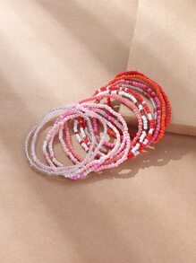 12 Chiếc Vòng Tay Đính Hạt & Đàn Hồi Phong Cách Bohemian Dành Cho Nữ, Kết Hợp Vòng Tay Tự Làm Theo Chủ Đề Ngày Lễ Bãi Biển - Đỏ - Xem 4