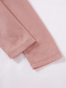 SHEIN Unity Solid Button Front Tee & Tank Top & Shorts Fall Cloth For Women - Pink - View 3