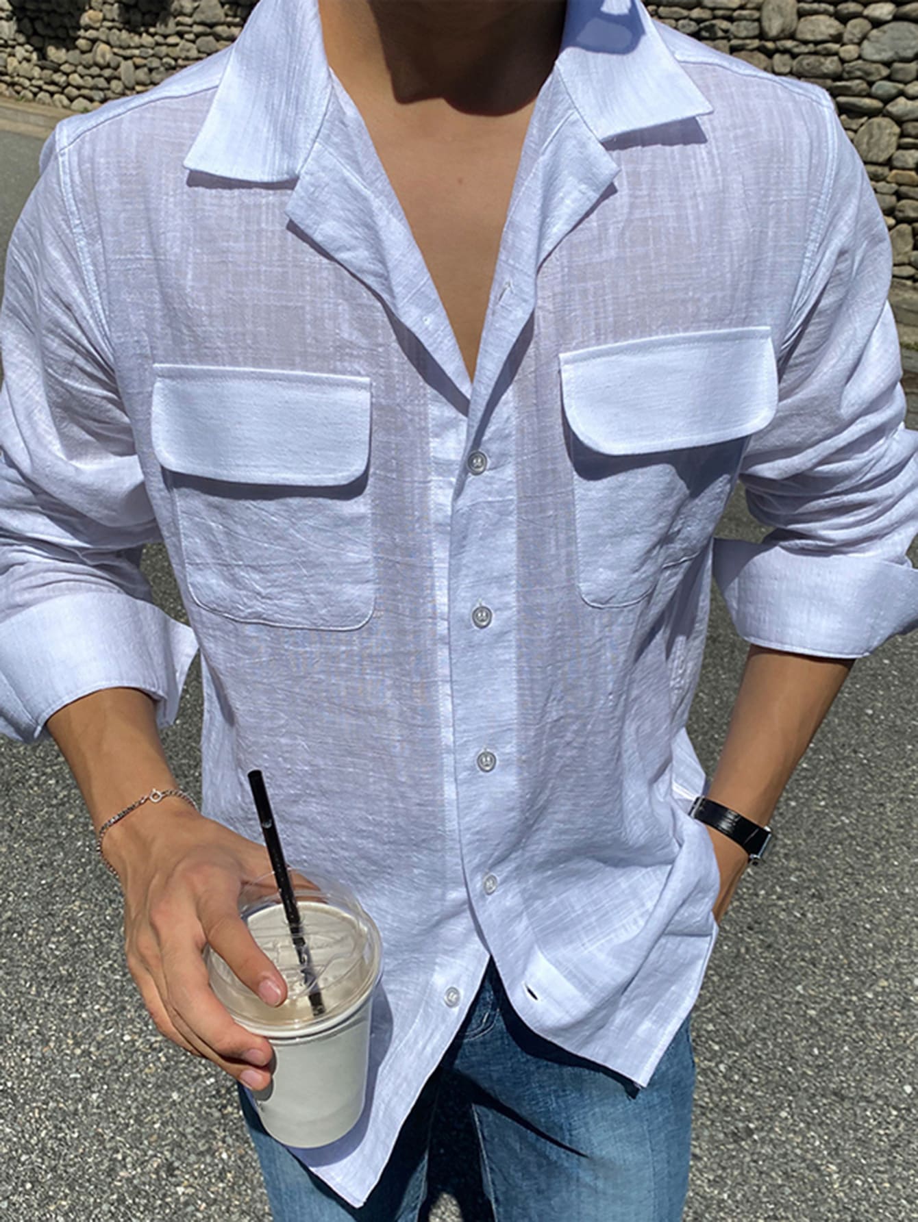 Men Button Front Flap Pocket Shirt