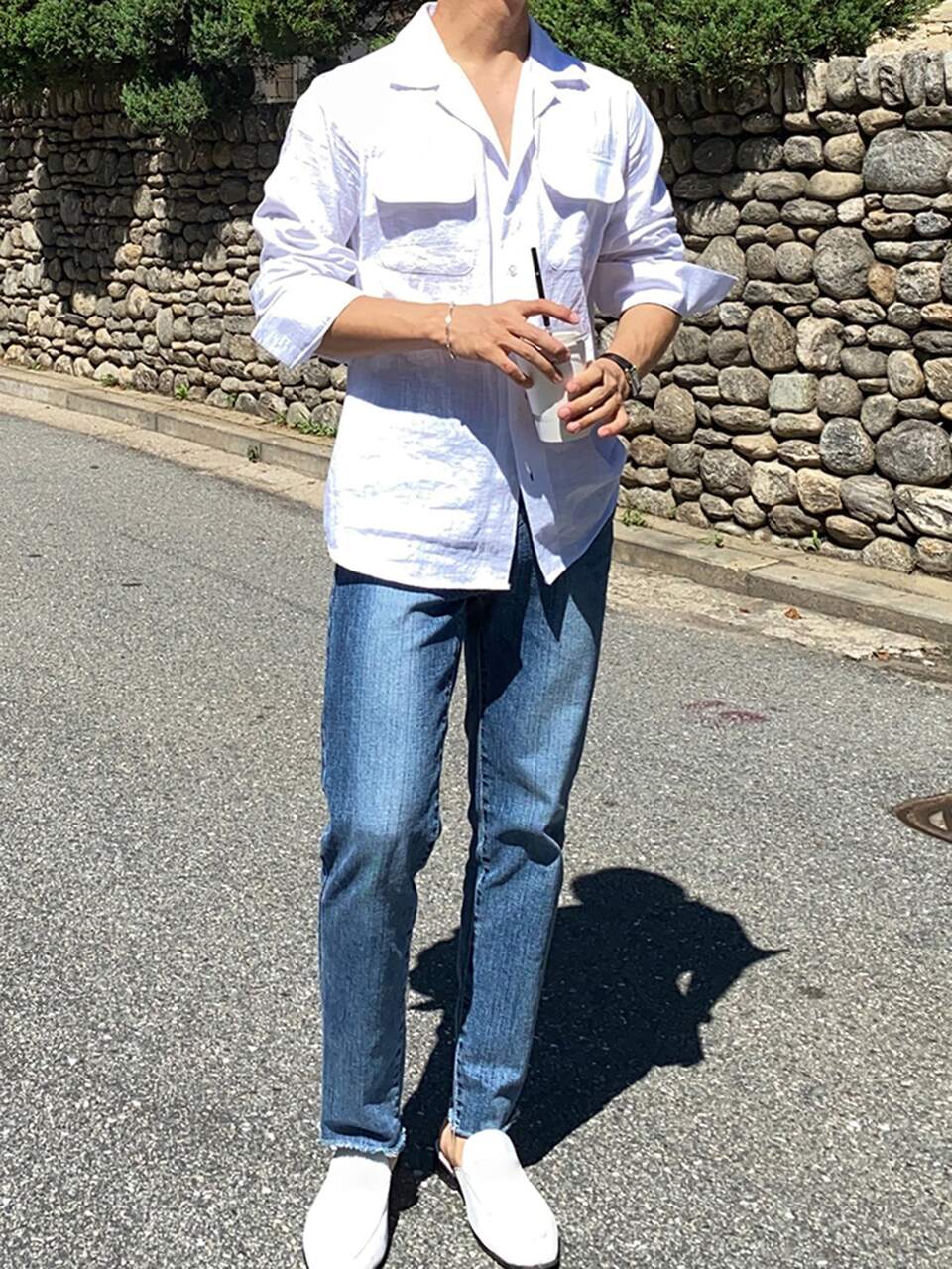 Men Button Front Flap Pocket Shirt