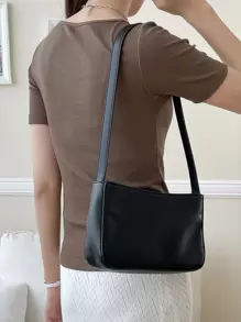 DAZY 方領肋編短袖t恤 - 咖啡棕 - 查看 2