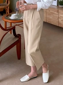 DAZY 高腰褶饰裤女式正装裤 - 卡其色 - 查看 2