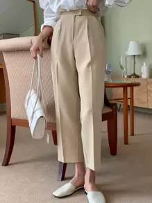 DAZY 高腰褶饰裤女式正装裤 - 卡其色 - 查看 3