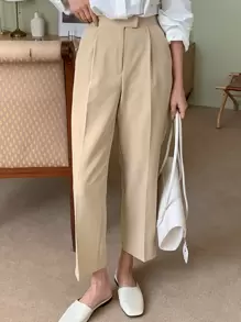 DAZY 高腰褶饰裤女式正装裤 - 卡其色 - 查看 5