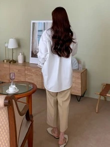 DAZY 高腰褶饰裤女式正装裤 - 卡其色 - 查看 6