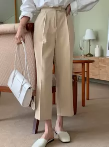 DAZY 高腰褶饰裤女式正装裤 - 卡其色 - 查看 7