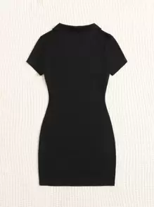 SHEIN EZwear 字母補丁細節緊身洋裝 - 黑色 - 查看 3