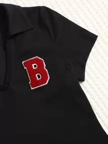 SHEIN EZwear 字母補丁細節緊身洋裝 - 黑色 - 查看 4