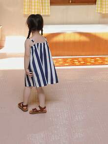 High-End Children's Striped Ruffle Trim Dress For Young Girls - Blue and White - View 2
