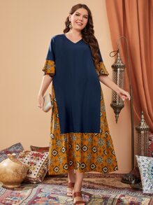 Al Najma 大碼幾何印花鐘形袖直筒連衣裙 - 彩色 - 查看 2