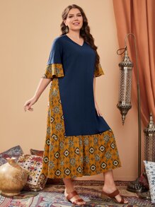 Al Najma 大碼幾何印花鐘形袖直筒連衣裙 - 彩色 - 查看 5