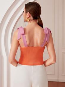 Mulvari Top de tirantes de hombros con cordón pecho con fruncido - Multicolor - Ver 2