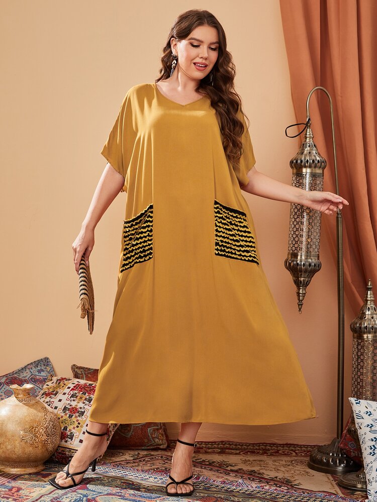 Al Najma Plus Pocket Patched Maxi Tunic Dress - Mustard Yellow - View 5