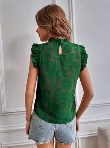 SHEIN Privé 蝴蝶袖花卉圖案上衣 - 綠色 - 查看 2