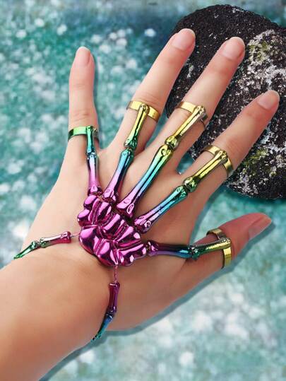 Holographic Skeleton Hand Design Mittens Bracelet